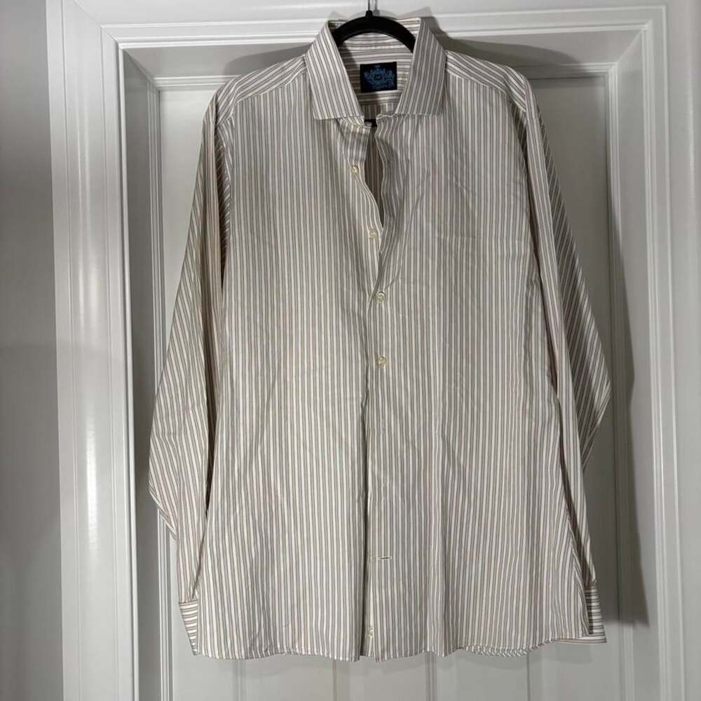 Astor & Black Striped Button-Up Dress Shirt White Cream